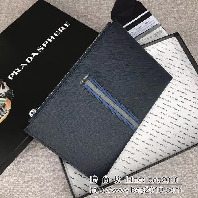 PRADA普拉達 官網同步 專櫃最新款式 頂級原單十字紋牛皮 男士手包 2NG005 DD1158